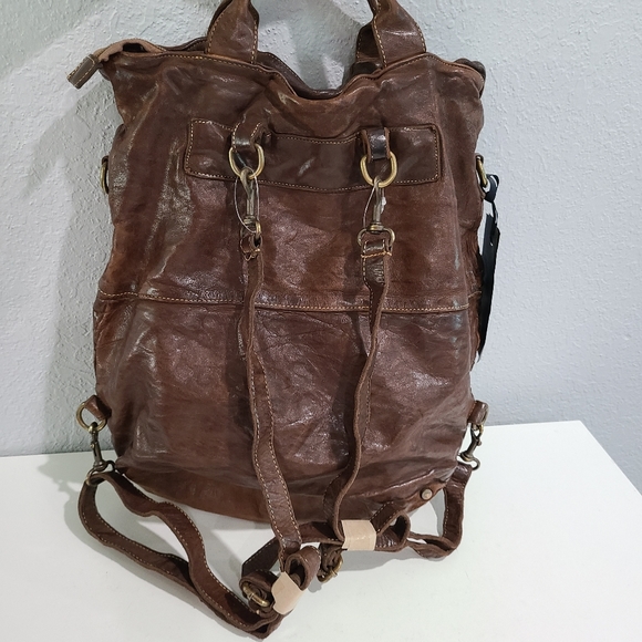 LANGELLOTTI Leather Brown Boho Convertible Bag - Picture 2 of 13